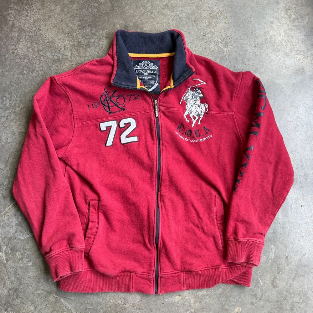 Vintage Ecko Unltd Jacket Mens XL Red Full Zip Legion Lost Artists Rugby Y2K